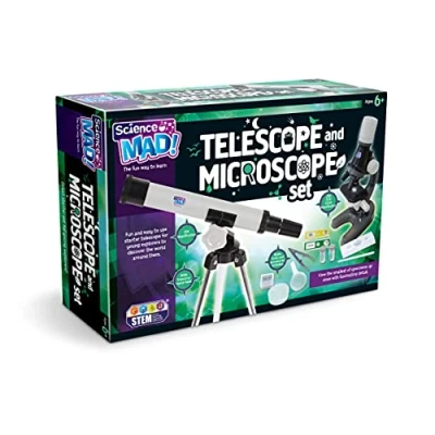 Image of Science Mad SM60 Combo Set for Kids Fun and Easy Starter 15x Telescope with Tripod Stand + 100x Magnification Microscope, 6+ Years
