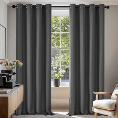 Image of Deconovo Super Soft Solid Curtains Ring Top Thermal Blackout for Living Room 135x240cm Dark Grey 2 Panels