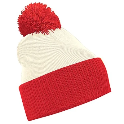 Image of Beechfield B451 Snowstar Two Tone Beanie Off White/Bright Red