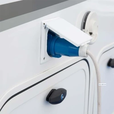 Image of Mains Hook Up Inlet Socket 240V Flush Fitting Caravan/Motorhome/Camper White Caravan Motorhome Camper RV&#039;s 16A