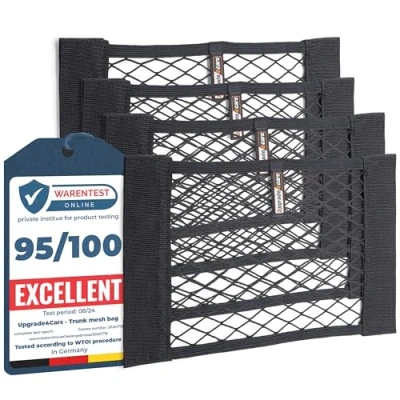 Image of Upgrade4cars Car Boot Mesh Bag 4 Organiser Nets 40 x 25 cm Elastic Storage Net Universal Accessories Interior Gadget