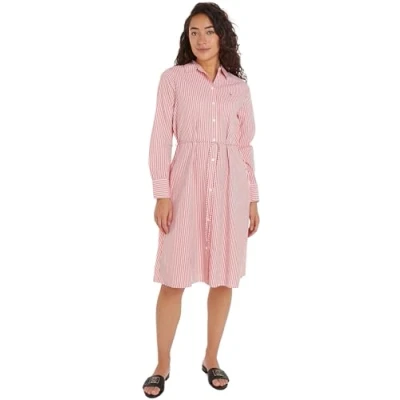 Image of Tommy Hilfiger Women Essential Shirt Dress Knee Length, Red (Ithaka STP/Fierce Red), 42
