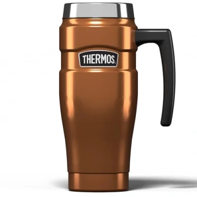 Image of Thermos Stainless King Copper Travel Mug (470ml), Reusable Insulated Steel Coffee Cup for Hot or Cold Drinks, Vacuum Sealed Water Flask with a Leak Proof Lid, 7hr Hot/18hr