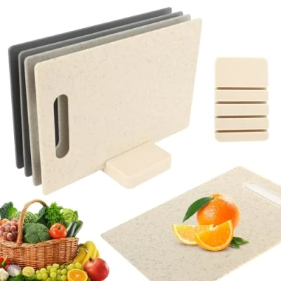 Image of Chopping Board Set 4 Pieces Cutting BPA Free Plastic with Holder Versatile Boards for Meat Delicatessen Vegetables and Fruit