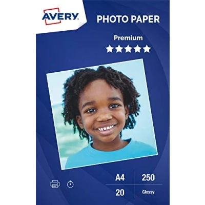 Image of Avery 2555 C.UK Premium Glossy Photo Paper 250g/m, Inkjet Printers, A4, 20 Sheets, White