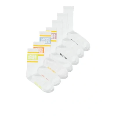 Image of JACK &amp; JONES Men&#039;s Jaclogo Stripe Tennis Sock 7 Pack, White/Pack: White White, One Size (Pack of 7)