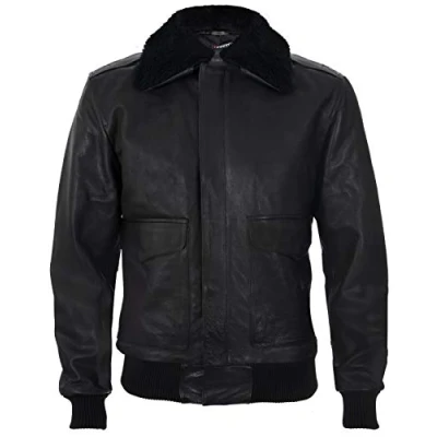 Image of Infinity Leather Mens Air Force A2 Cowhide Bomber Jacket Montreal Black Sheepskin Size 3XL