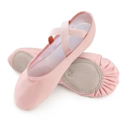 Image of Girls Ballet Shoes Canvas Slipper Leather Split Sole Gymnastic Dance Flat for Women Children Adults Pink 8 UK Child