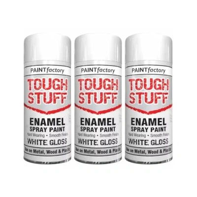 Image of DIOXSTAR Enamel White Gloss Spray Paint, Fast Drying, Suitable for Wood, Plastic, Metal, Interior and Exterior Use, Hard Wearing &amp; Smooth Finish, 400ml (3 PCS)
