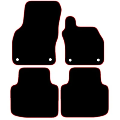 Image of Carsio Carpet Car Mats For Superb 2015 Onwards 4 Piece Set With Clips Tailored Fit Floor Mat Complete Accessory Black Custom Fitted All Weather, Anti Slip Backing &amp; Red Trim