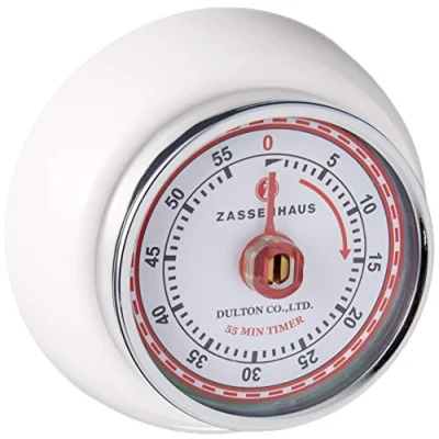 Image of Zassenhaus 60 Minute Kitchen Timer, Steel, White, 2.75 Inch