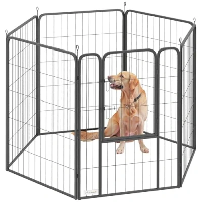 Image of PawHut Dog Playpen, 6 Panels Pen with Secure Door, 100cm High Puppy Heavy Duty Pet Exercise Fence for Indoor Outdoor, Garden, Camping