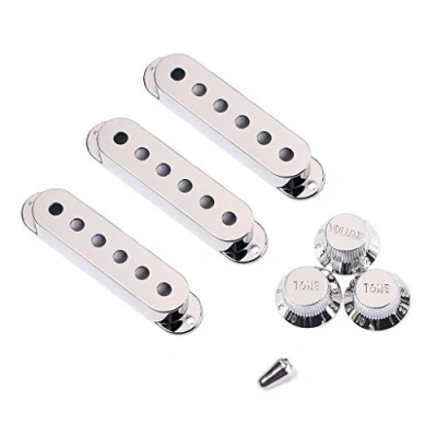 Image of Alnicov 48/50/52mm Pickup Covers with 5 Way Switch Tip Cap for Strat Guitar Replacement, Chrome