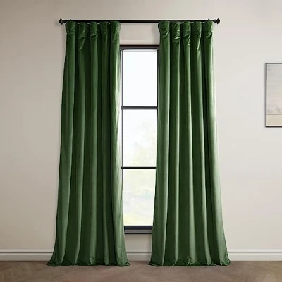 Image of HPD Half Price Drapes Heritage Plush Velvet Curtains 96 Inches Long Room Darkening for Bedroom &amp; Living 50W x 96L, (1 Panel), Eden Green
