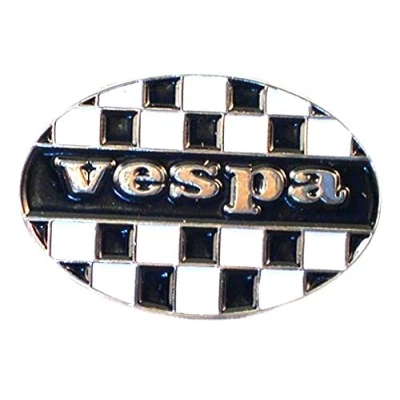 Image of Metal Enamel Pin Badge Brooch Scooter Vespa Checkered Oval