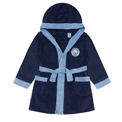 Image of Manchester City F.C. Official Baby Hooded Fleece Dressing Gown Navy 2 3 Years