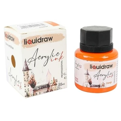 Image of Liquidraw Acrylic Inks for Artists 20 Colours Black White Available Waterproof Ink 35ml Professional Painting, Drawing, Paints, Art, Brushes, Paper, Board, Canvas, Fabric &amp; Wood (Orange)