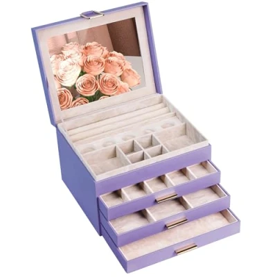 Image of AdelDream Jewellery Box with 4 Levels Clasp Large Storage Gifts for Women Daughters and Friends on Birthdays Holidays Purple