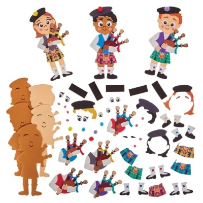 Image of Baker Ross FX990 Scottish Bagpiper Mix and Match Magnet Kits Pack of 8, Arts Crafts Magnets for Kids