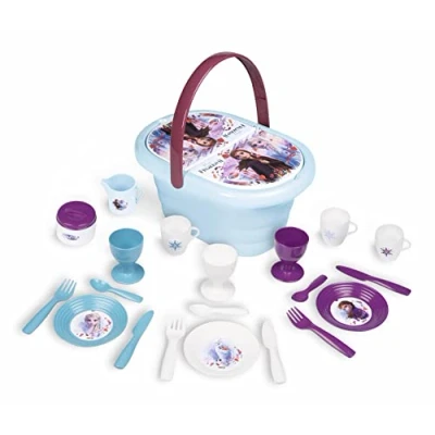Image of Frozen 2 Childs Picnic Basket Pretty with Folding Lid Plus 20 Colourful Accessories Ages 3 and up