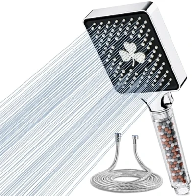 Image of Magichome Filter Shower Head and Hose 1.5M, Square High Pressure with 6 Modes, Large Powerful Handheld Showerhead for Residual Chlorine Remove