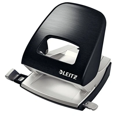 Image of Leitz Hole Punch, 30 Sheets, Guide Bar with Format Markings, Metal, Style Range, 50060094 Satin Black