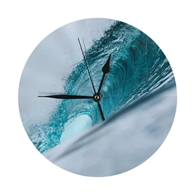 Image of EVIUS Ocean Green Surf Round Wall Clock 25cm Silent Clocks For Living Room Kitchen Bedroom Office Retro