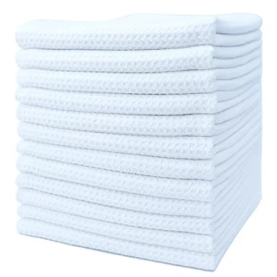 Image of POLYTE Premium Microfibre Kitchen Dish Tea Towel Waffle Weave (White, 40x71) 12 Pack