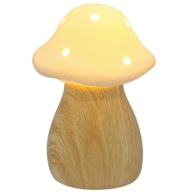 Image of Shudehill Giftware Mushroom Glow Small Lamp Ornament Button, Tall or Toadstool Designs with Wooden Base and Cream Neutral Top (Toadstool)