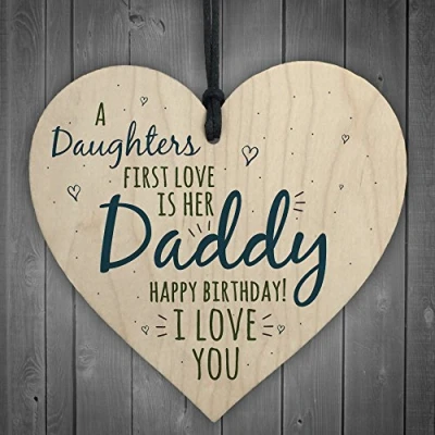 Image of RED OCEAN First Love Daddy Dad Wooden Heart Happy Birthday Card Gift Son Daughter Baby Thank You
