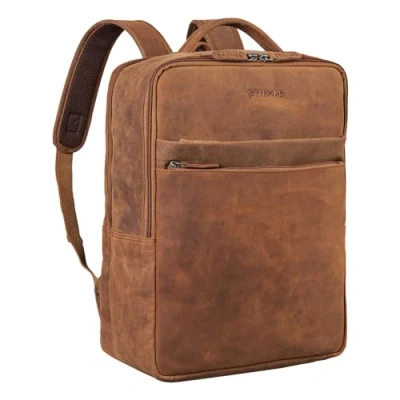 Image of STILORD &#039;Brooklyn&#039; Large Leather Laptop Backpack XL Business Rucksack for 15.6 inch Laptops Commuter Bakpack Vintage Work Bag in Genuine Leather, Colour:tan Dark Brown
