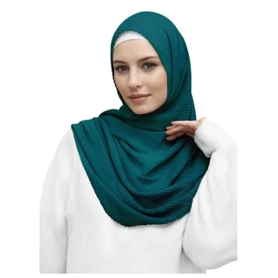 Image of Lina &amp; Lily Premium Cotton Pleated Hijab for Muslim Women, Maxi Head Scarf Shawl Wrap Lightweight (Teal Green)