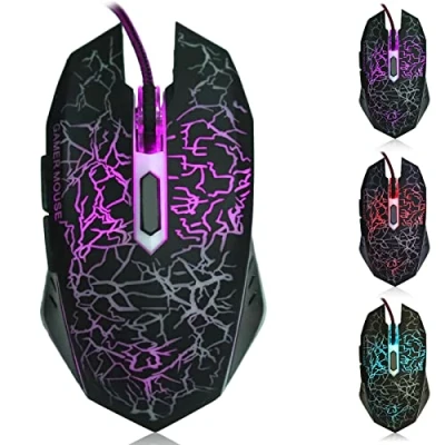Image of Dpofirs A70 Professional Wired Gaming Mouse, Universal USB Optical Mouse with Colorful Breathing LED Light, Ergonomic 6 Button DPI 800 2000 Adjustable, PC Mouse(black)