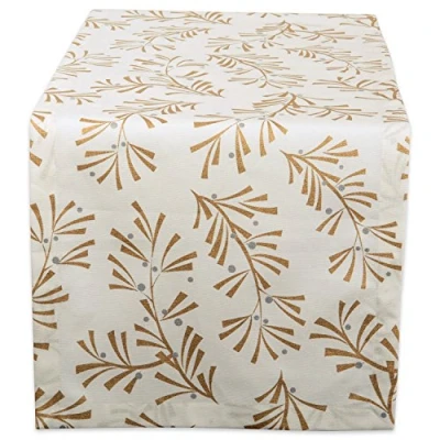 Image of DII Metallic Fabric Kitchen Décor, Cotton, Gold Holly Leaves, Christmas Table Runner, 14x108
