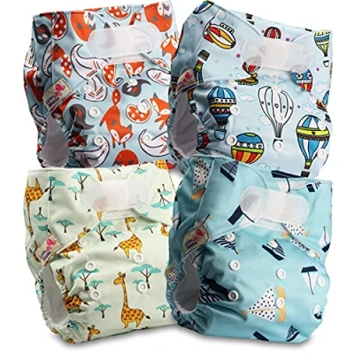 Image of Littles and Bloomz Baby Reusable Pocket Nappy Cloth Diaper, Standard Hook Loop, 4 Nappies, FLV2 0402