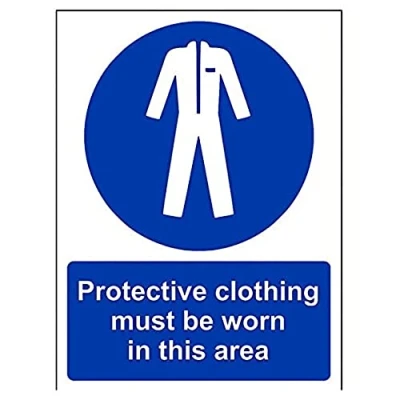 Image of V Safety Protective Clothing Must Be Worn In This Area PPE Sign 150mm x 200mm Self Adhesive Vinyl