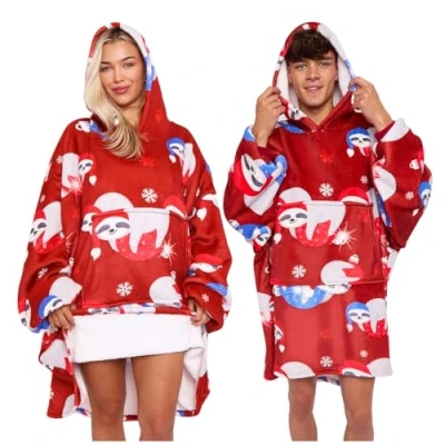 Image of GC GAVENO CAVAILIA Christmas Oversized Blanket Hoodie Sherpa Fleece Wearable Hooded Xmas for Women &amp; Men Giant Pullover Sweatshirt Adult One Size Fits All
