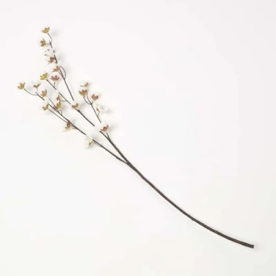Image of HOMESCAPES Artificial Cherry Blossom Branch with Creamy White Flowers 68 cm, Realistic Decorative