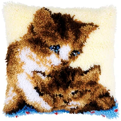 Image of Vervaco Latch Hook Cushion Twin Cats Hook, Cotton, multicoloured, 40 x 0.3 cm