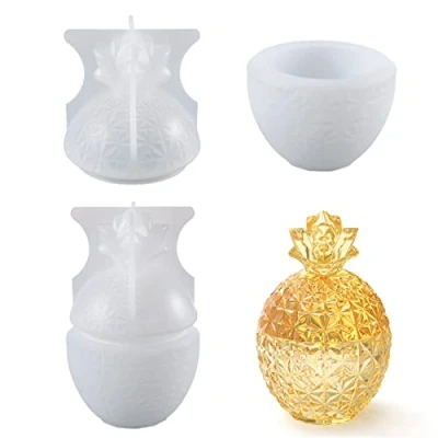 Image of JS MOLD Silicone Moulds, Epoxy Resin Pineapple Storage Box Mould with Lid, Box, Casting Mould, Resin, Jewellery Moulds for Craft DIY
