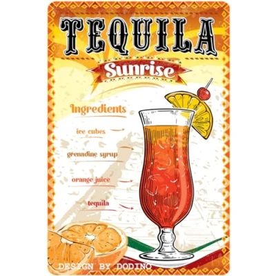 Image of DODINO 20 x 30 cm Tin Signs Tequilla Sunrise, Decorative Home Accessory, Retro Beer Sign, Metal Sign for All Bar Counter or Pub Owners