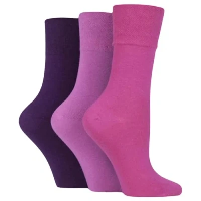 Image of 3 Pair Pink Footnurse Gentle Grip Diabetic Socks Ladies 4 8 Iomi