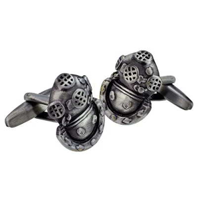 Image of Antique Finish Deep Sea Divers Helmet Cufflinks Presented in a Box