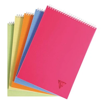 Image of Clairefontaine Ref 328635C Linicolor Wire bound Notebook (80 Sheets) A4 Size, 90gsm Brushed Vellum Paper, Polypro Cover, Squared Ruling Assorted Colours (Pack of 5)