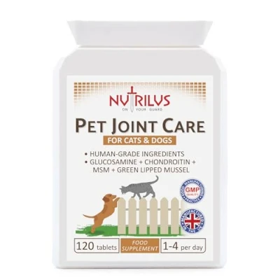 Image of Nutrilus Pet Joint Care 120 Tablets for Dogs &amp; Cats Chicken Flavour Glucosamine Green Lipped Mussel Chondroitin MSM Hip Support Human Grade Ingredients