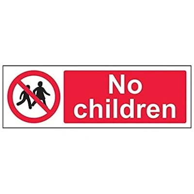 Image of V Safety No Children Prohibition Sign 300mm x 100mm 1mm Rigid Plastic