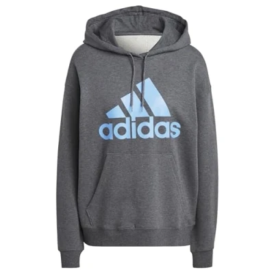 Image of adidas Women&#039;s Essentials Big Logo Hooded Sweatshirt, Dark Grey Heather/Blue Fusion, XS