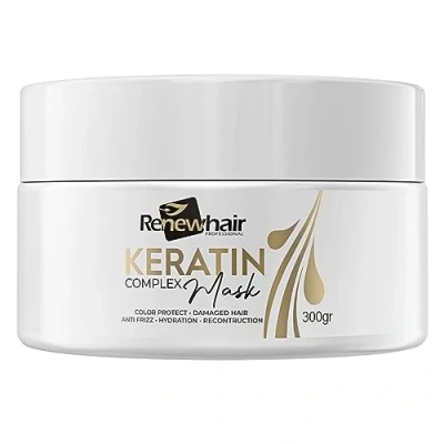 Image of Renew hair Professional Keratin Mask Restoration and Treatment Anti Frizz Helps reduce Volume,Colour Prtection, Thermal Protection 300gr