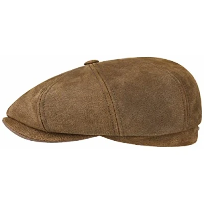 Image of Stetson Leather Burney Hatteras Sports Beanie Flat Cap (M/56 57 Brown)