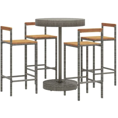 Image of vidaXL 5 Piece Garden Bar Set Grey Poly Rattan&amp;Solid Wood Acacia